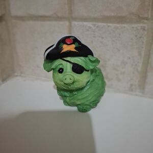 Enesco Home Grown Green Cabbage Pig Pirate 3.5" Figurine Retired